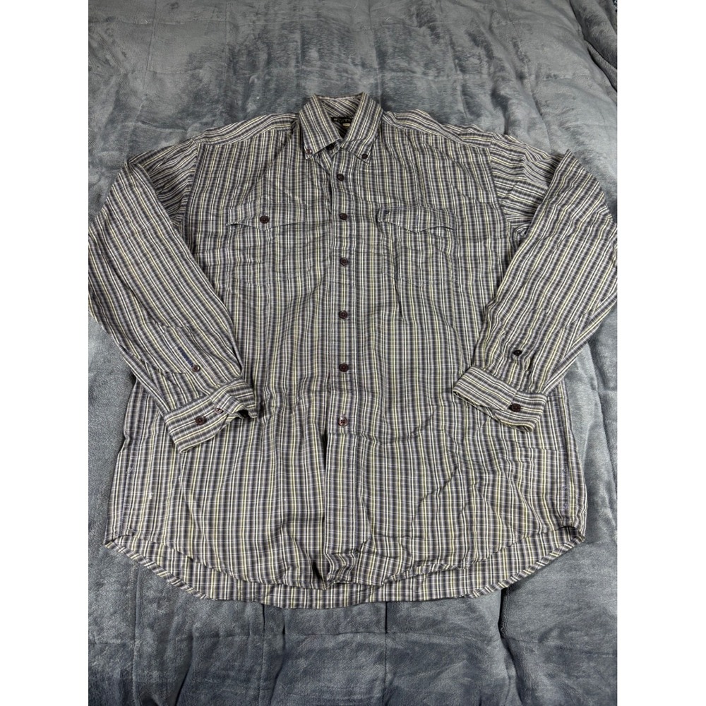 Stetson Mens Plaid Button Down Shirt Blue Green Long Sleeve Cotton Size Medium‎